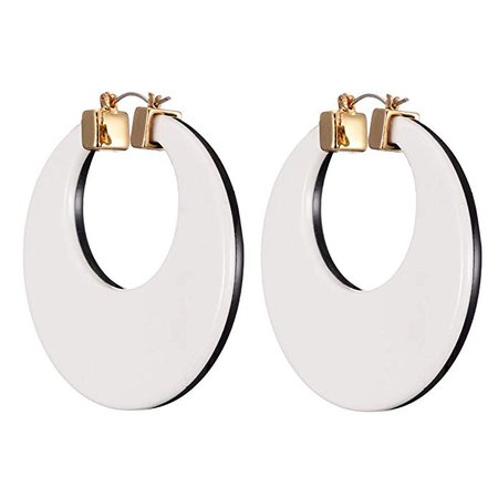 Black White Acrylic Hoop Earrings, Two Tone Statement Huggie Hinged 2" Hoop Earrings Bohemia Jewelry