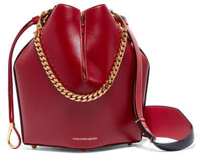Paneled Leather Bucket Bag - Red