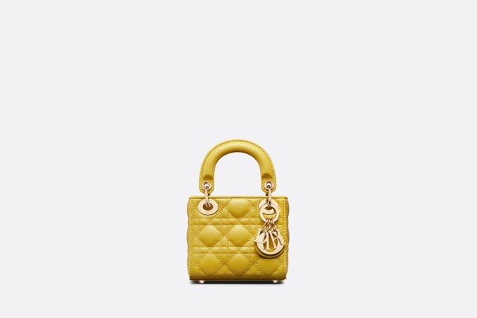 Micro Lady Dior Bag Mustard Yellow Cannage Lambskin | DIOR
