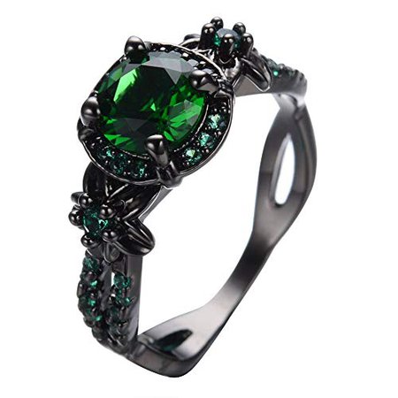 Amazon.com: Womens Green Stone Round Lab Stone Engagement Wedding Best Friend Christmas Black Gold Plated Wedding Rings for Her - Bamos Jewelry Size 9: Jewelry