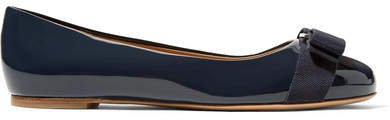 Varina Bow-embellished Patent-leather Ballet Flats - Midnight blue