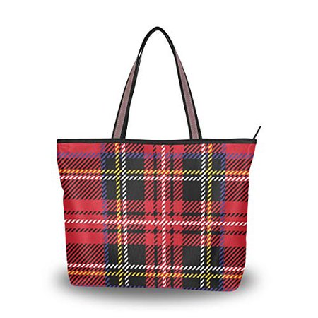 Amazon.com: Women Top Handle Handbag Large Tote Bag Red Black Plaid Checks Checkered Shopping Travel Shoulder Bag: Shoes