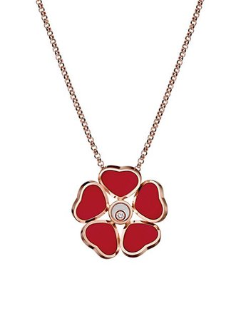 Shop Chopard Happy Diamonds Happy Hearts 18K Rose Gold, Diamond & Red Stone Pendant Necklace | Saks Fifth Avenue
