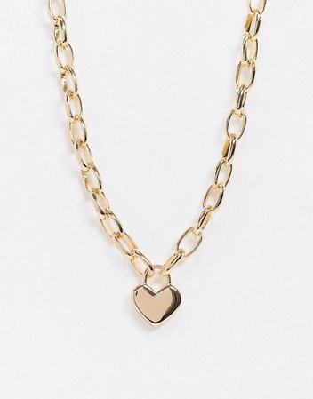 Topshop chunky chain necklace in gold with heart pendant | ASOS
