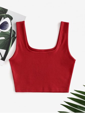 [29% OFF] [POPULAR] 2020 Plain Ribbed Cropped Tank Top In RED | ZAFUL