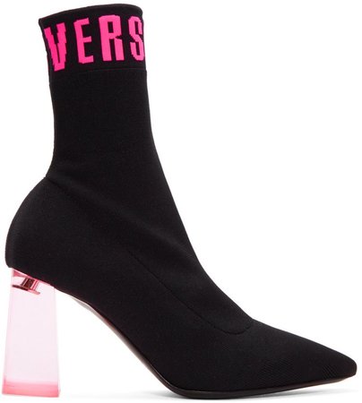 Versus - Black & Pink Plexiglass Heel Sock Boots