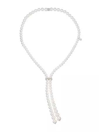 Shop Mikimoto Everyday Essentials 18K White Gold, 8.5MM White Cultured Akoya Pearl & Diamond Strand Necklace | Saks Fifth Avenue