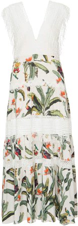 Tropical Print Lace Trim Maxi Dress