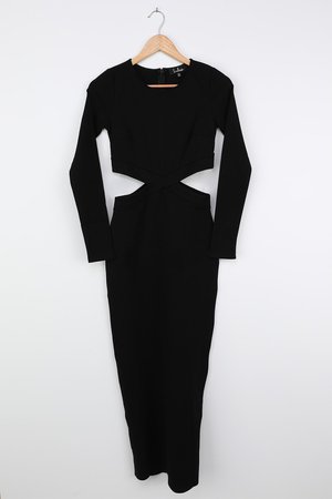 Sexy Black Midi Dress - Cutout Midi Dress - Long Sleeve Dress