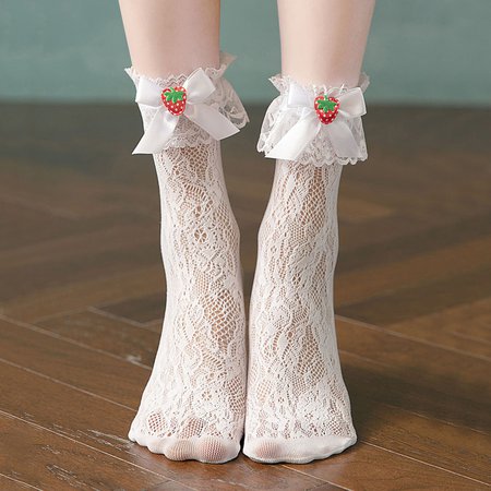 White Lace Strawberry Socks