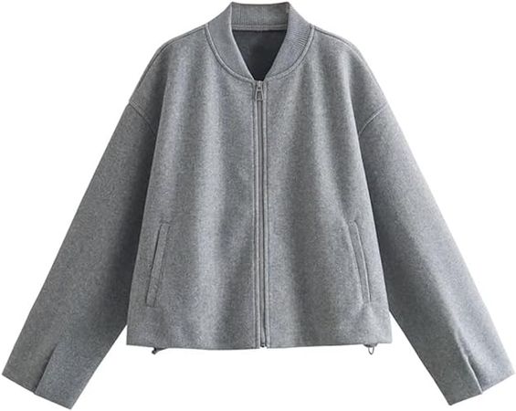 Amazon.com: Disimlarl Women's Autumn Stoppers Soft Bomber Jacket Women O Neck Long Sleeve Zipper Versatile Coat : Clothing, Shoes & Jewelry
