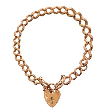 Rose Gold Polished Link Bracelet with Heart Padlock Closure : Sweet Gestures Jewels | Ruby Lane