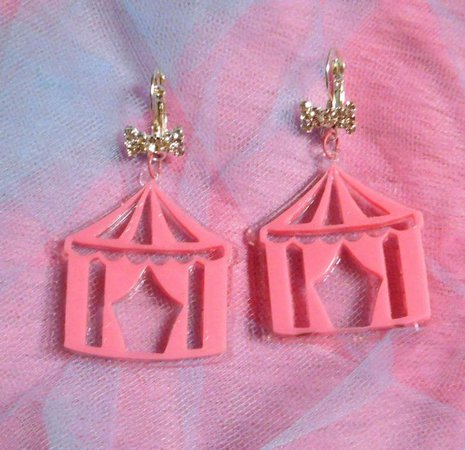 Candy Pink CIRCUS TENT Earrings with Silver & Rhinestone Wrap | Etsy