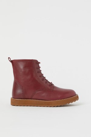 Leather Boots - Dark red - Kids | H&M US