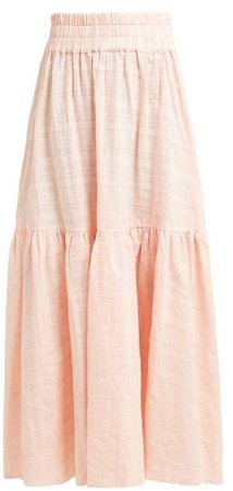 Carmen Tiered Plaid Cotton Maxi Skirt - Womens - Pink