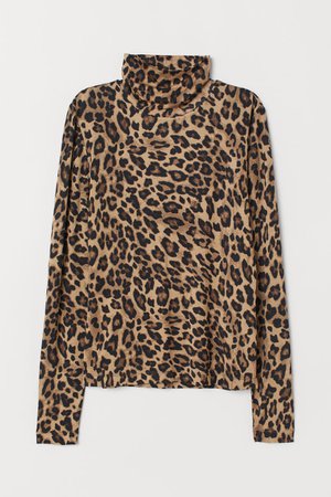 Jersey Turtleneck Top - Beige/leopard print - Ladies | H&M US