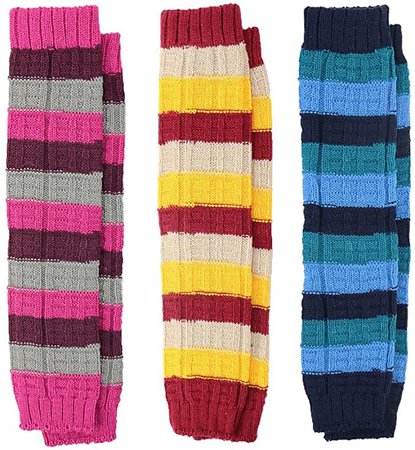 Amazon.com: 3 Pack Women's Fall Winter Warm Colorful Striped Multicolor Knit Leg Warmers Long Socks Stockings (Pink Red Blue): Clothing