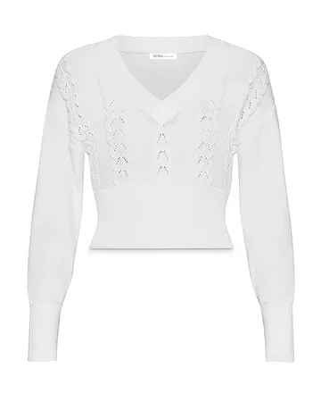BCBGENERATION Pointelle Cropped Sweater | Bloomingdale's white