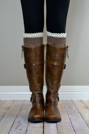 Women Sweater Long Leg Warmers Laced Trim Solid Tall Boot Cuff – MomMe and More
