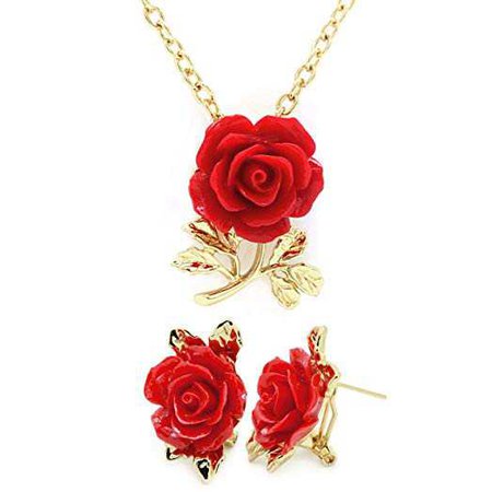 red rose necklace and earrings - Google Search