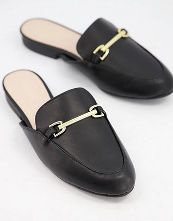 Qupid flat trim loafer mules in black | ASOS