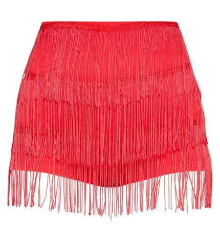 red fringe shorts