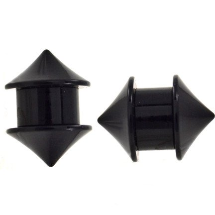 Double Spike Black Acrylic Screw Plugs (4g-1") | BodyDazz.com