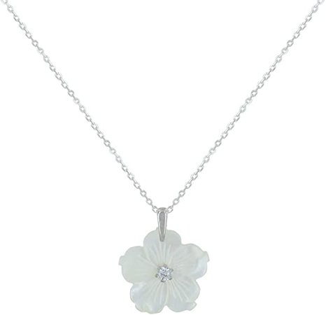 Amazon.com: Les Poulettes Jewels - Silver Pendant Necklace Mother of Pearl Flower - Size 45 cm: Jewelry
