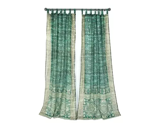 Bohoearth Collection Light-filtering pine Moss Green Sari - Etsy