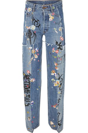Vetements | Distressed embellished straight-leg jeans | NET-A-PORTER.COM