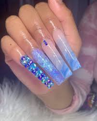 long baddie square acrylic nails blue - Google Search