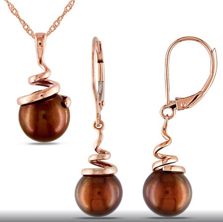 Brown Pearl Earrings & Necklace Set