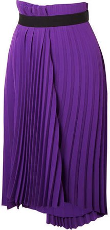 Asymmetric Pleated Crepe Midi Skirt - Purple