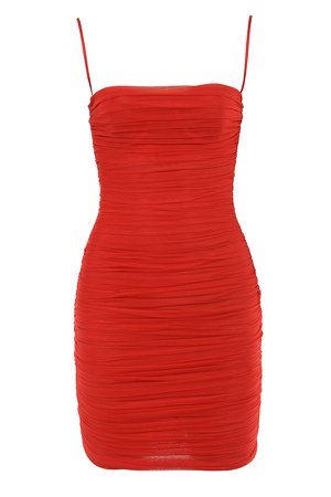 Clothing : Bodycon Dresses : 'Ella' Red Gathered Mesh Mini Dress