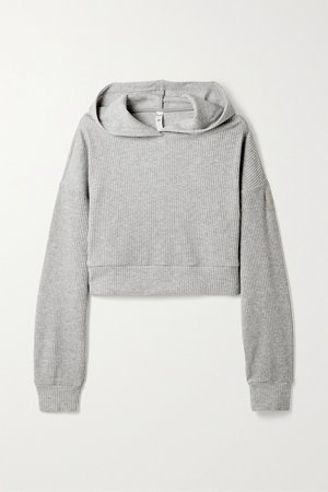 Gray Muse cropped ribbed fleece hoodie | Alo Yoga | NET-A-PORTER