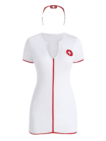 [26% OFF] 2020 Contrast Bingding V-Notched Headband Nurse Costume In WHITE | ZAFUL | Dress Nurse White & Red