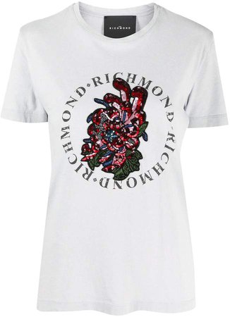 floral sequin embroidered T-shirt