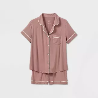 Women's Beautifully Soft Short Sleeve Notch Collar Top And Shorts Pajama Set - Stars Above™ Mauve XXL : Target