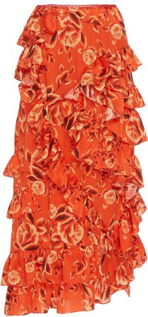 Preen by Thornton Bregazzi Olivette Ruffled Printed Silk Skirt Size: X