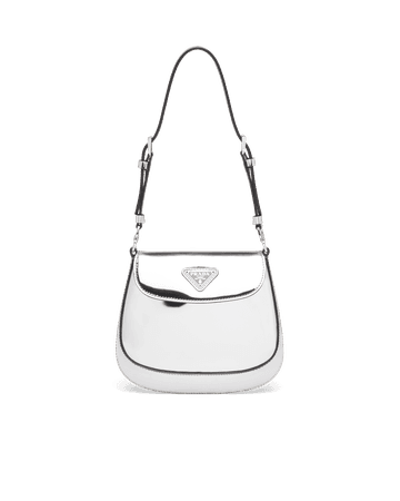 Prada Cleo Brushed Leather Mini Bag, Women, White