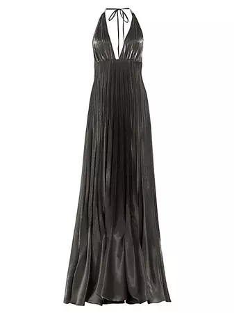 Shop Frederick Anderson Satin Pleated Halter Gown | Saks Fifth Avenue