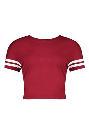 Sports Stripe Sleeve Crop T-Shirt | Boohoo
