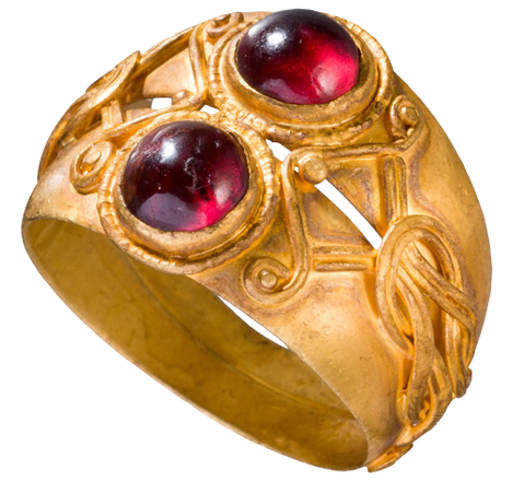 Gold and garnet double ring, Roman, 1st-2nd century AD