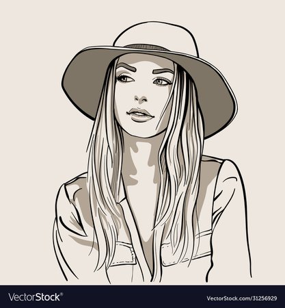 Beautiful girl portrait blonde woman with hat Vector Image