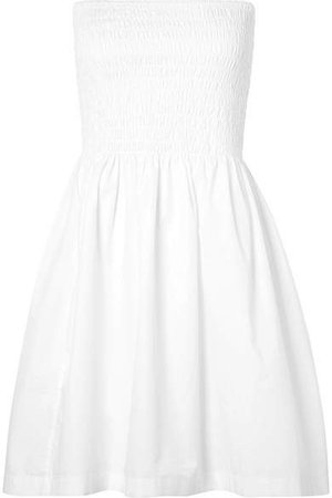 Shirred Cotton-poplin Dress - White