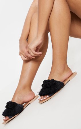 Cream Pom Pom Sandals | Shoes | PrettyLittleThing