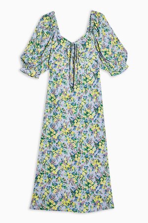 Blue Floral Print Cut Out Midi Dress | Topshop