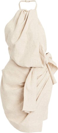 Jacquemus Draped Linen-Blend Mini Halter Dress