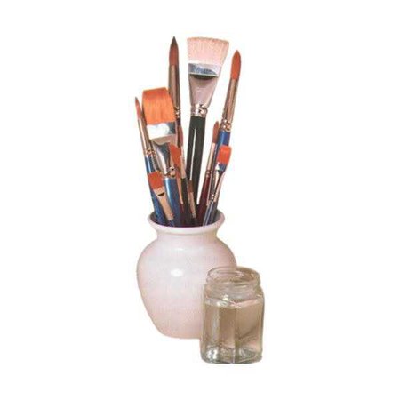 paintbrushes in vase with water jar