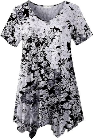 LARACE Plus Size Tops for Womens Summer Clothes Short Sleeve Shirts Casual V Neck Tunic Asymmetrical Blouses at Amazon Women’s Clothing store